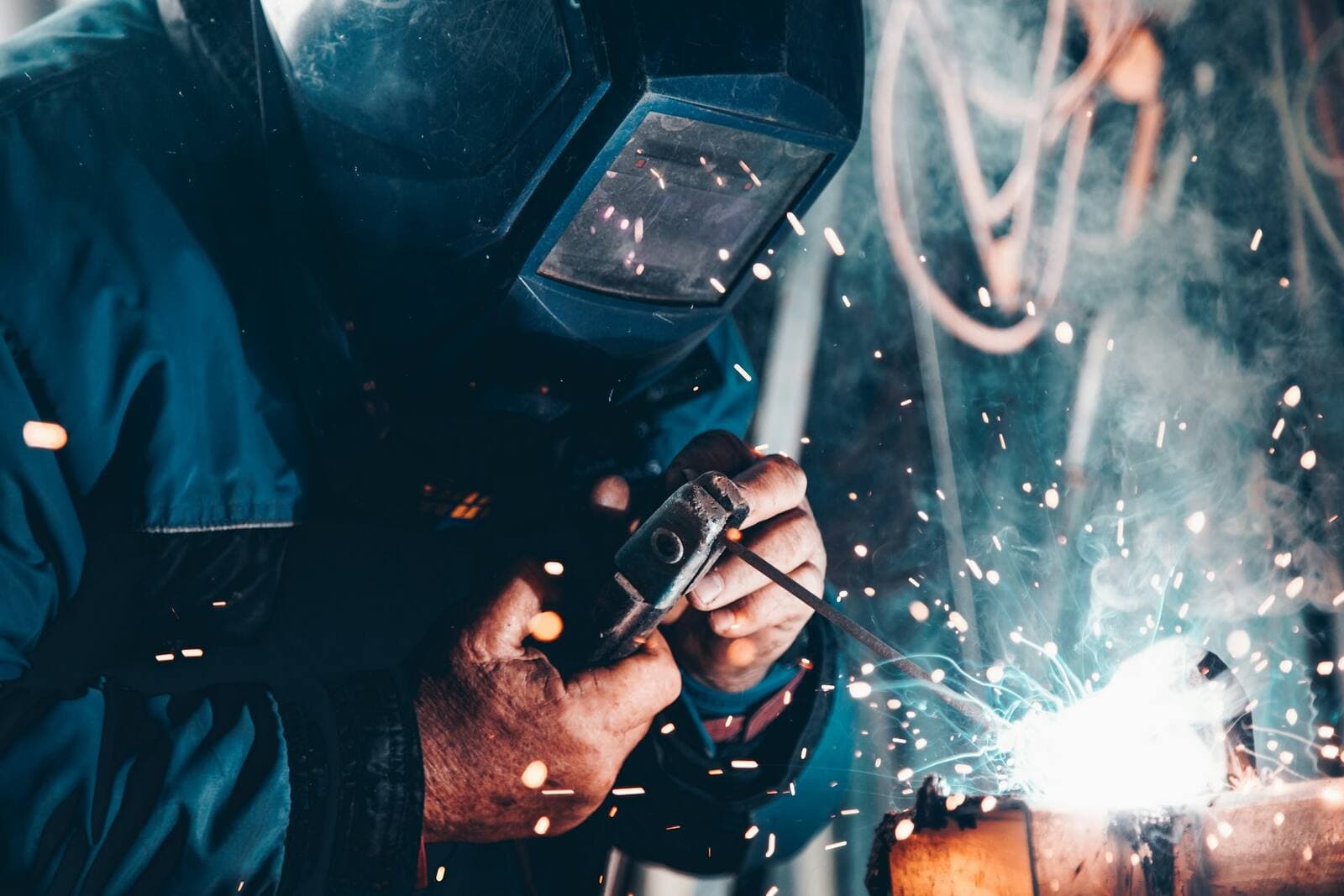 Close-up of welding work on a construction site